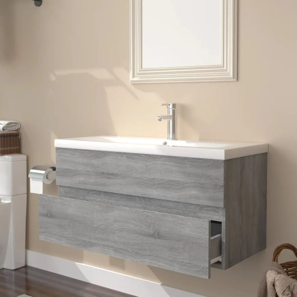 VIDAXL - Meuble lavabo avec bassin intégré sonoma gris bois d'ingénierie