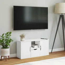 VIDAXL - Meuble tv avec tiroir odda blanc 79x24x40 cm bois massif pin