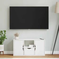 VIDAXL - Meuble tv avec tiroir odda blanc 79x24x40 cm bois massif pin