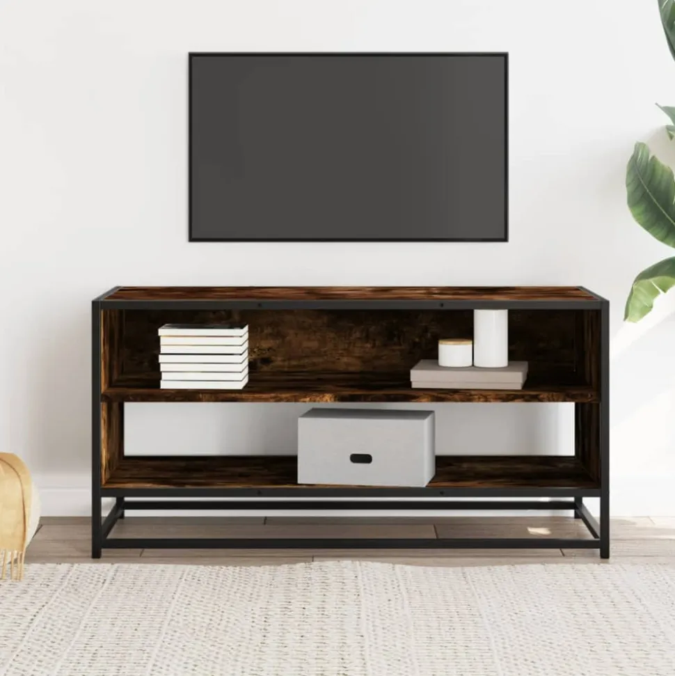 VIDAXL - Meuble tv chêne fumé 91x40x46 cm bois d'ingénierie et métal