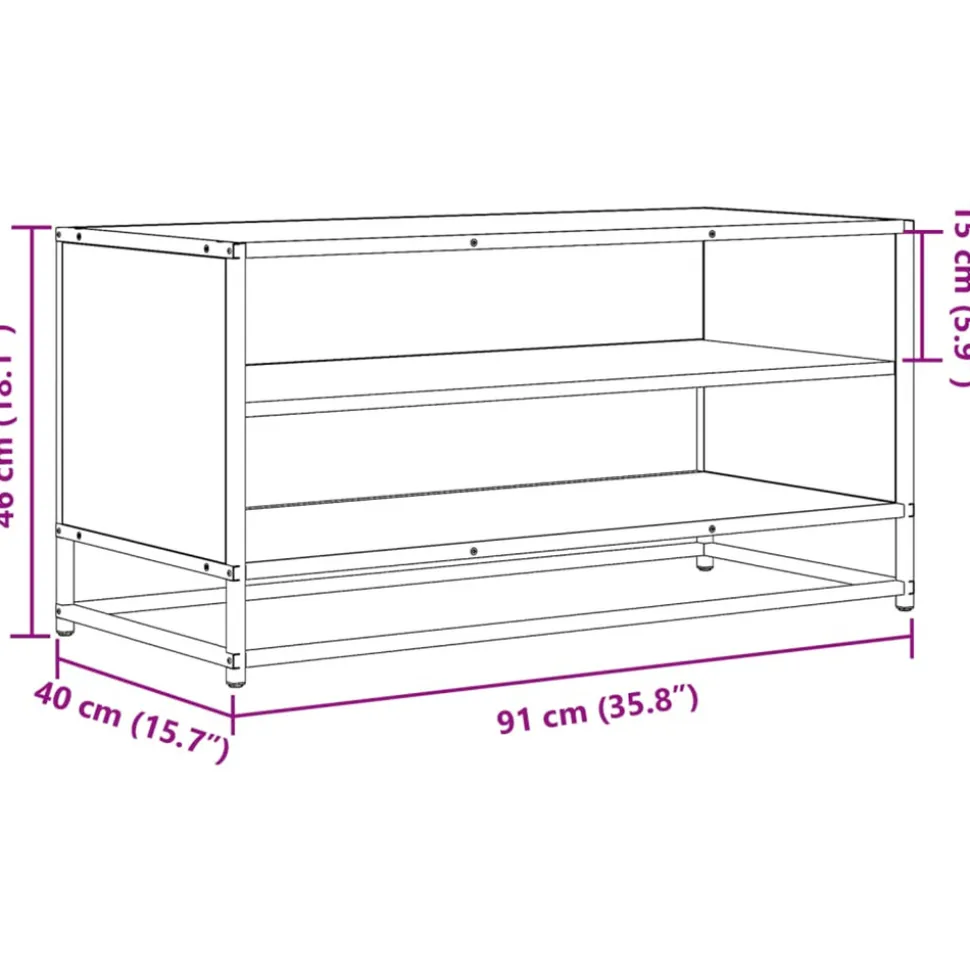 VIDAXL - Meuble tv chêne fumé 91x40x46 cm bois d'ingénierie et métal