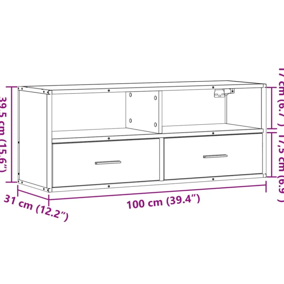 VIDAXL - Meuble tv chêne sonoma 100x31x39,5cm bois d'ingénierie et métal