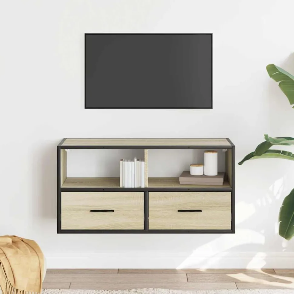 VIDAXL - Meuble tv chêne sonoma 80x31x39,5 cm bois d'ingénierie et métal