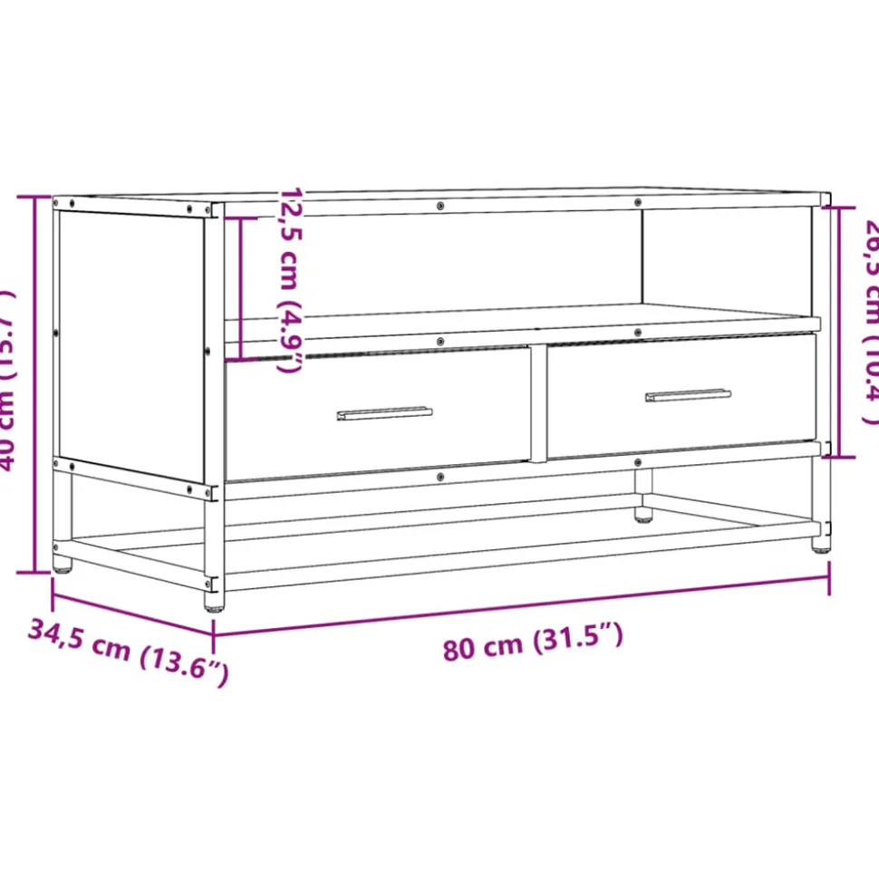 VIDAXL - Meuble tv chêne sonoma 80x34,5x40 cm bois d'ingénierie et métal