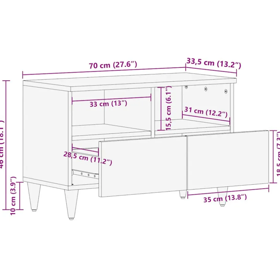 VIDAXL - Meuble tv gris clair 70x33,5x46 cm bois massif de manguier