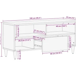 VIDAXL - Meuble tv noir 100x33x46 cm bois massif de manguier