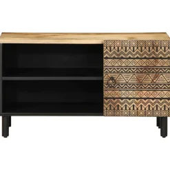 VIDAXL - Meuble tv noir 80x33,5x46 cm bois massif manguier brut