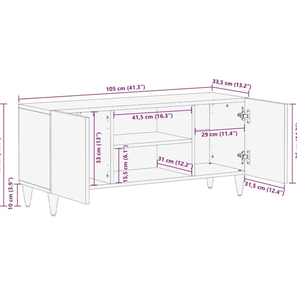 VIDAXL - Meuble tv 105x33,5x46 cm bois massif de manguier
