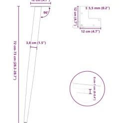 VIDAXL - Pieds de table console coniques 4 pièces noir 72-73 cm acier