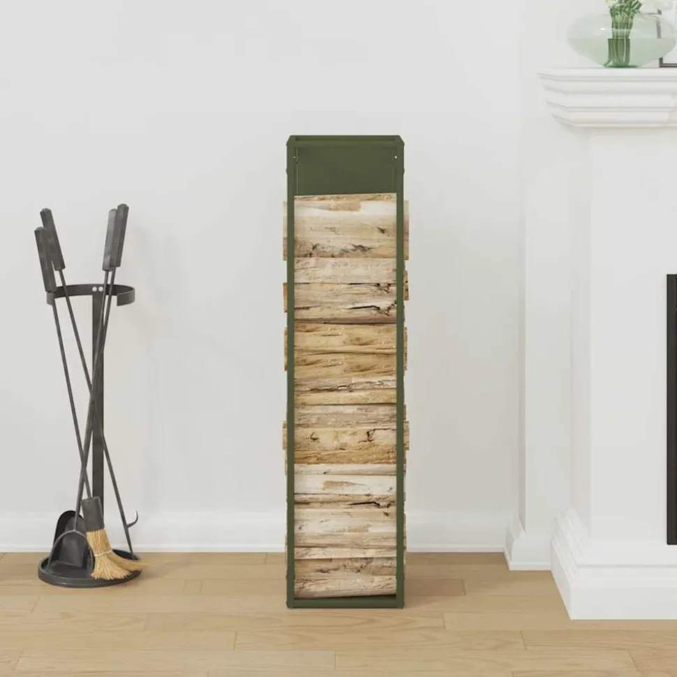 VIDAXL - Portant de bois chauffage vert olive 25x25x100 cm