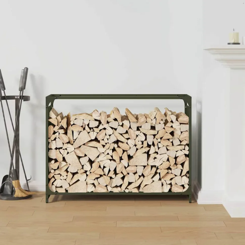 VIDAXL - Portant de bois chauffage vert olive 90x28x65 cm