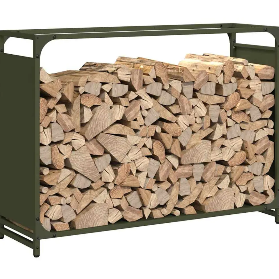 VIDAXL - Portant de bois chauffage vert olive 90x28x65 cm