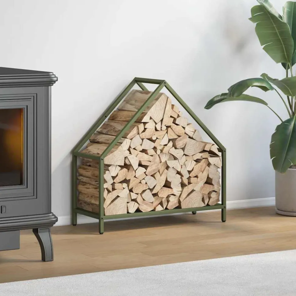 VIDAXL - Portant de bois chauffage vert olive 60x25x60 cm