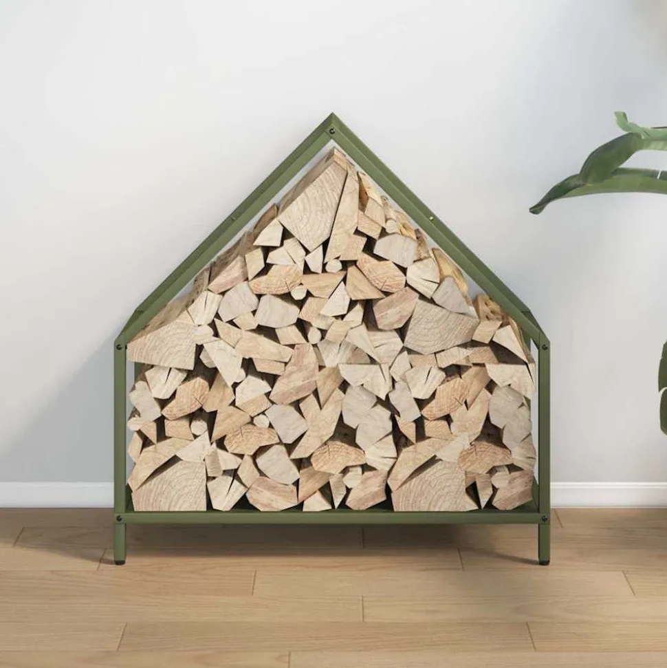 VIDAXL - Portant de bois chauffage vert olive 60x25x60 cm