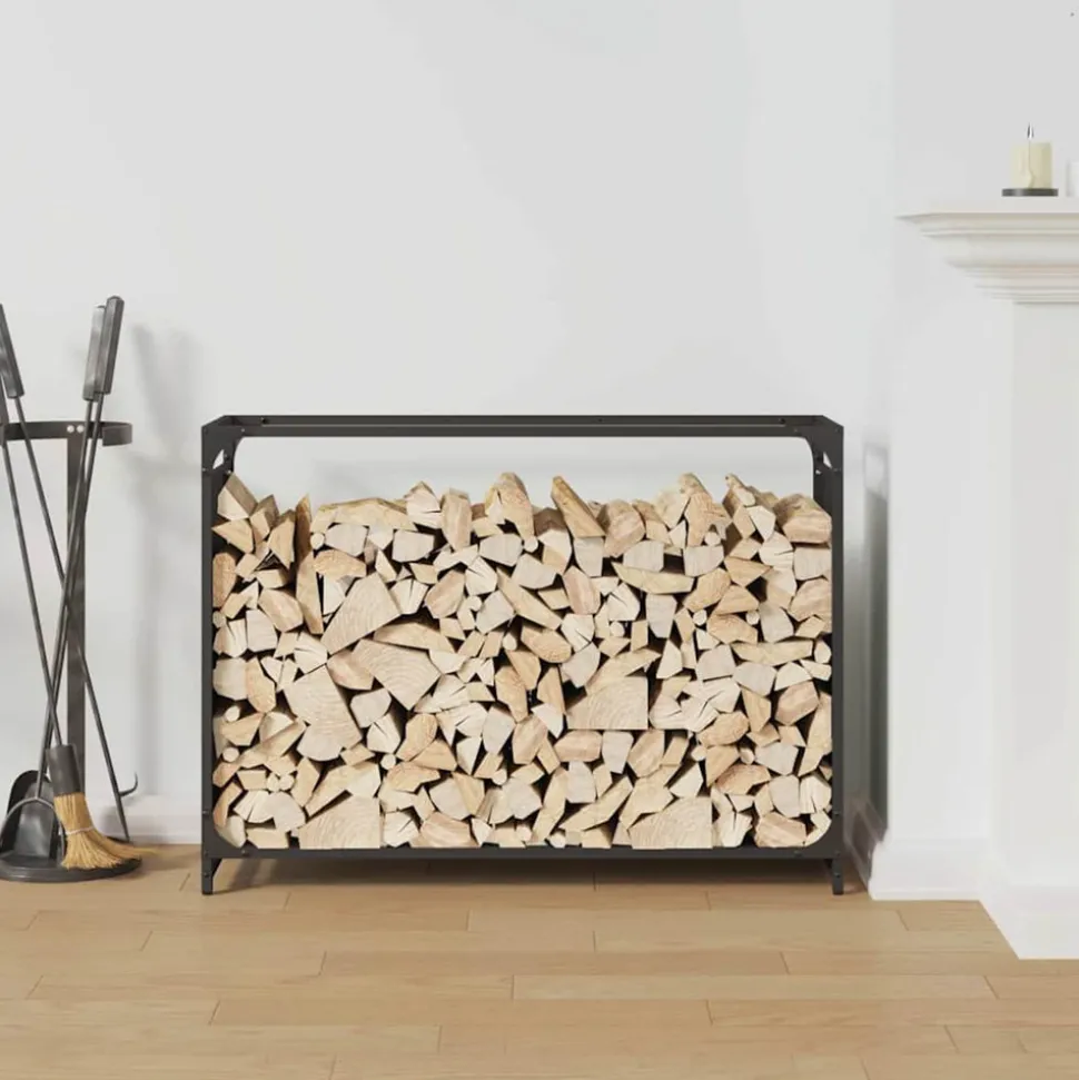 VIDAXL - Portant de bois chauffage noir 90x28x65 cm