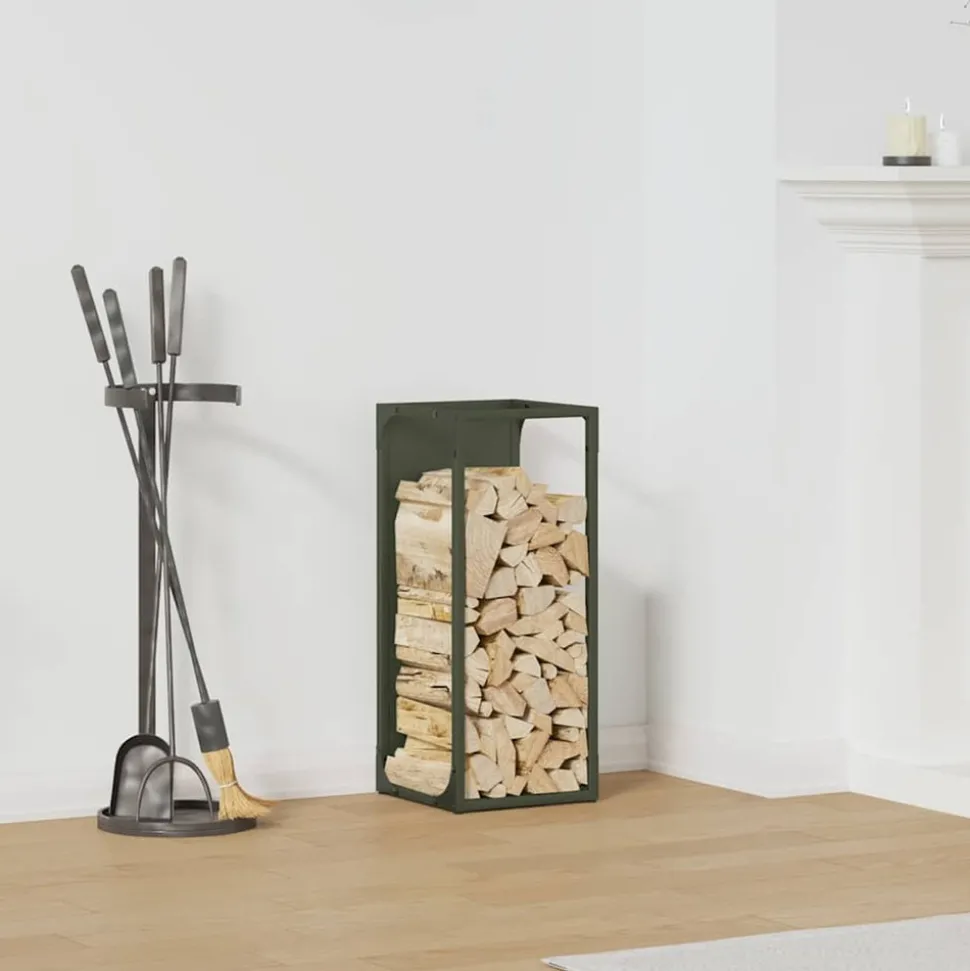 VIDAXL - Portant de bois chauffage vert olive 25x25x60 cm