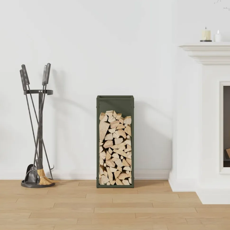 VIDAXL - Portant de bois chauffage vert olive 25x25x60 cm