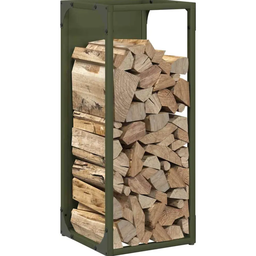 VIDAXL - Portant de bois chauffage vert olive 25x25x60 cm