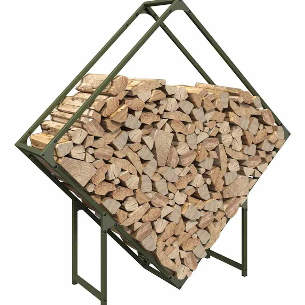 VIDAXL - Portant de bois chauffage vert olive 100x25x100 cm