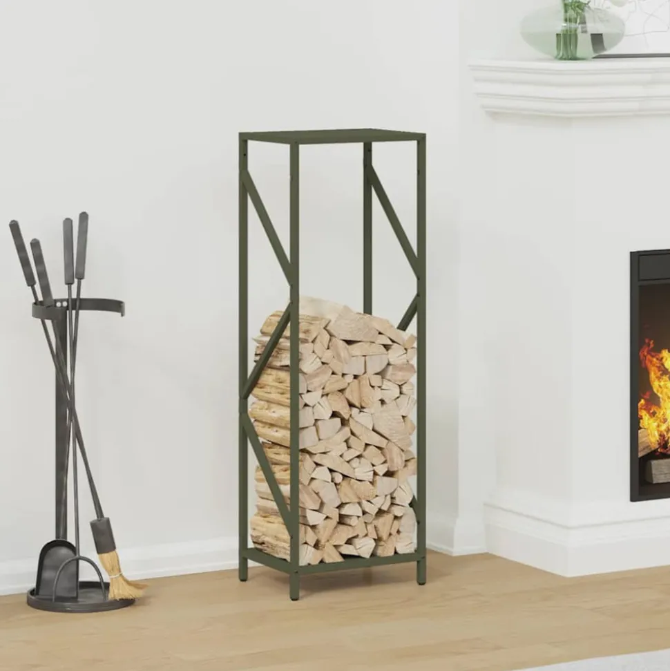 VIDAXL - Portant de bois chauffage vert olive 34x25x100 cm