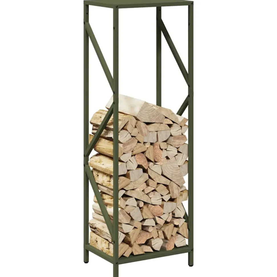 VIDAXL - Portant de bois chauffage vert olive 34x25x100 cm
