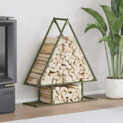 VIDAXL - Portant de bois chauffage vert olive 80x25x90 cm