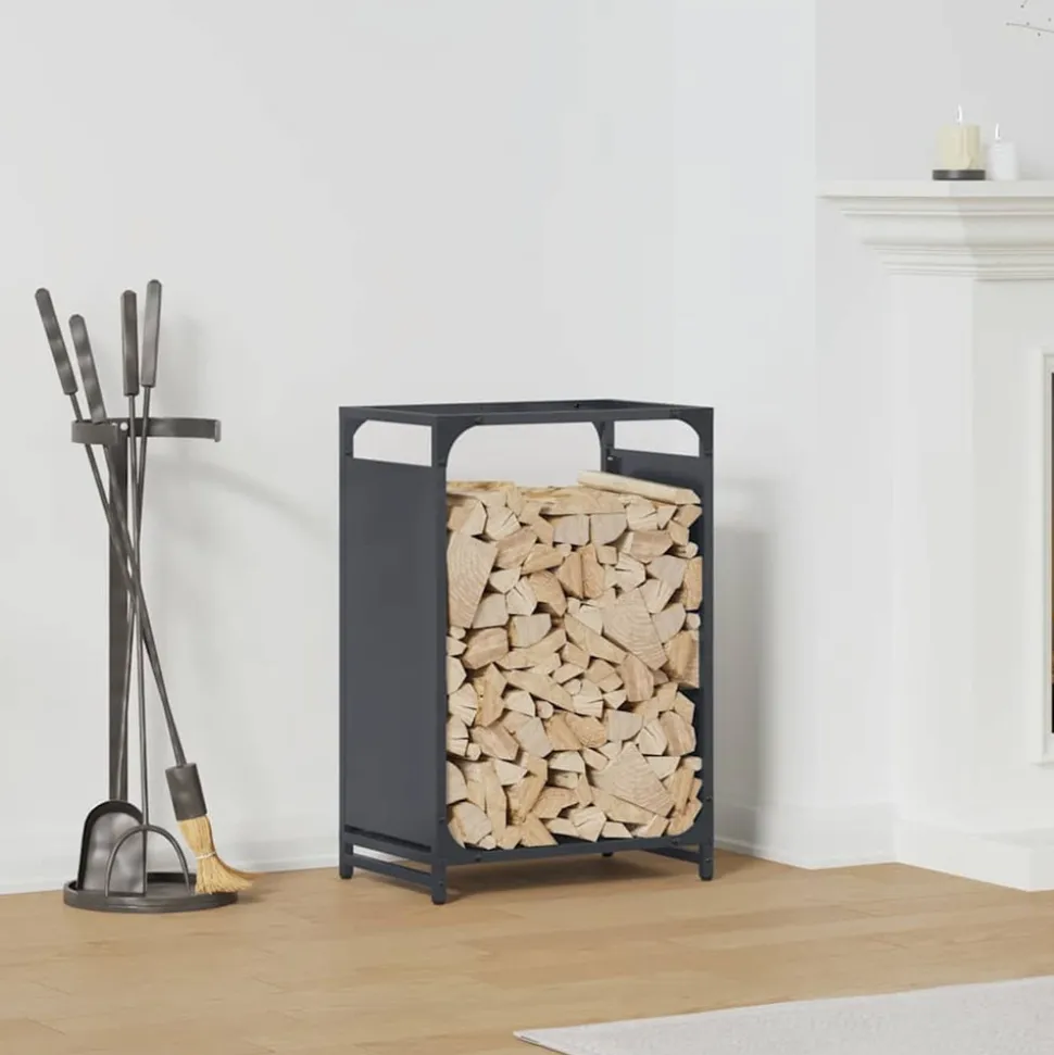 VIDAXL - Portant de bois chauffage anthracite 44x28x65 cm