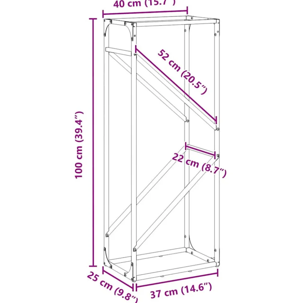 VIDAXL - Portant de bois chauffage noir 40x25x100 cm