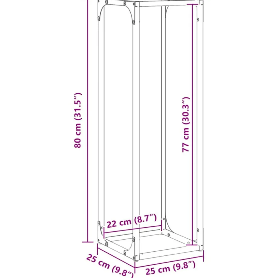VIDAXL - Portant de bois chauffage noir 25x25x80 cm