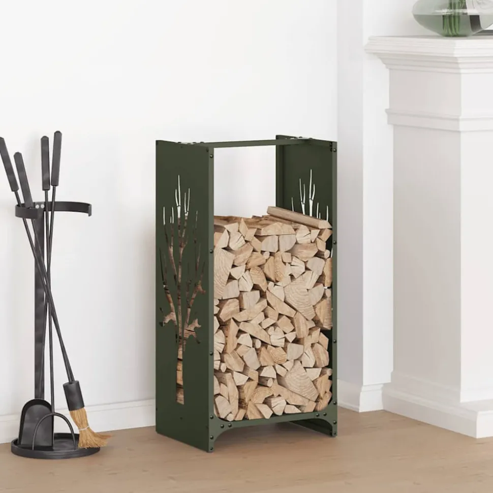 VIDAXL - Portant de bois chauffage vert olive 40x30x80 cm