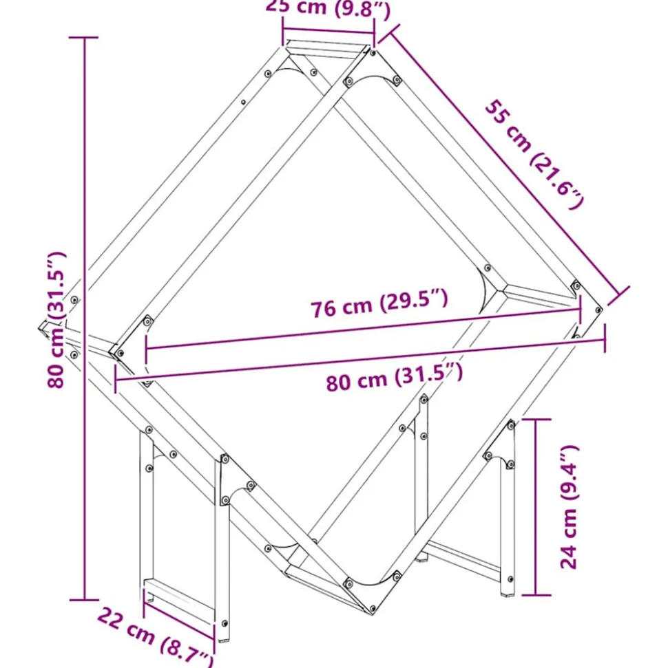 VIDAXL - Portant de bois chauffage noir 80x25x80 cm