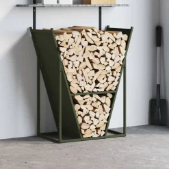 VIDAXL - Portant de bois chauffage vert olive 69,5x35x81 cm