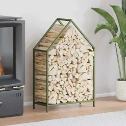 VIDAXL - Portant de bois chauffage vert olive 60x25x90 cm