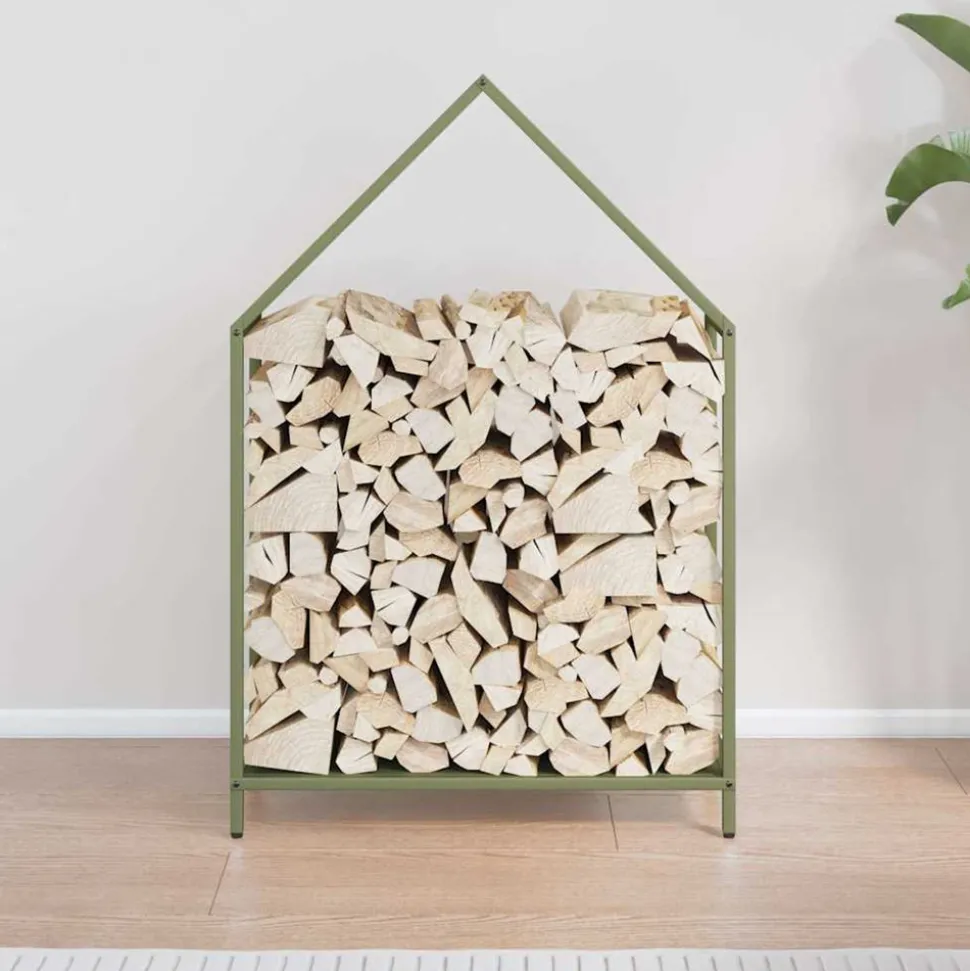 VIDAXL - Portant de bois chauffage vert olive 60x25x90 cm