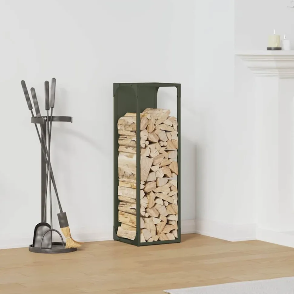 VIDAXL - Portant de bois chauffage vert olive 25x25x80 cm