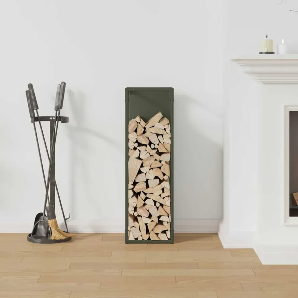 VIDAXL - Portant de bois chauffage vert olive 25x25x80 cm