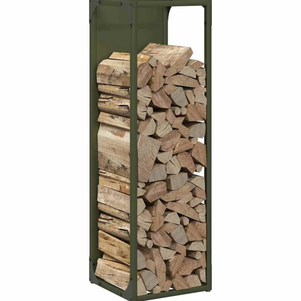 VIDAXL - Portant de bois chauffage vert olive 25x25x80 cm