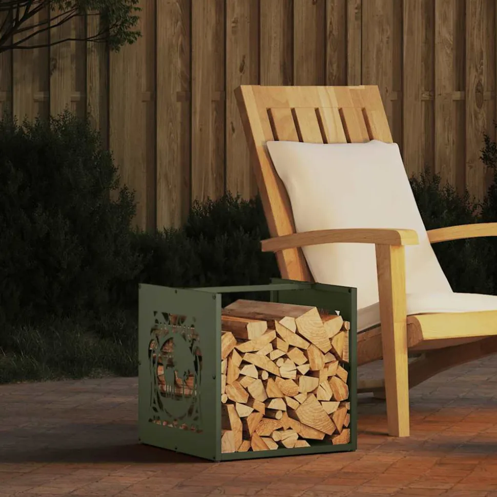 VIDAXL - Portant de bois chauffage vert olive 40x40x40 cm