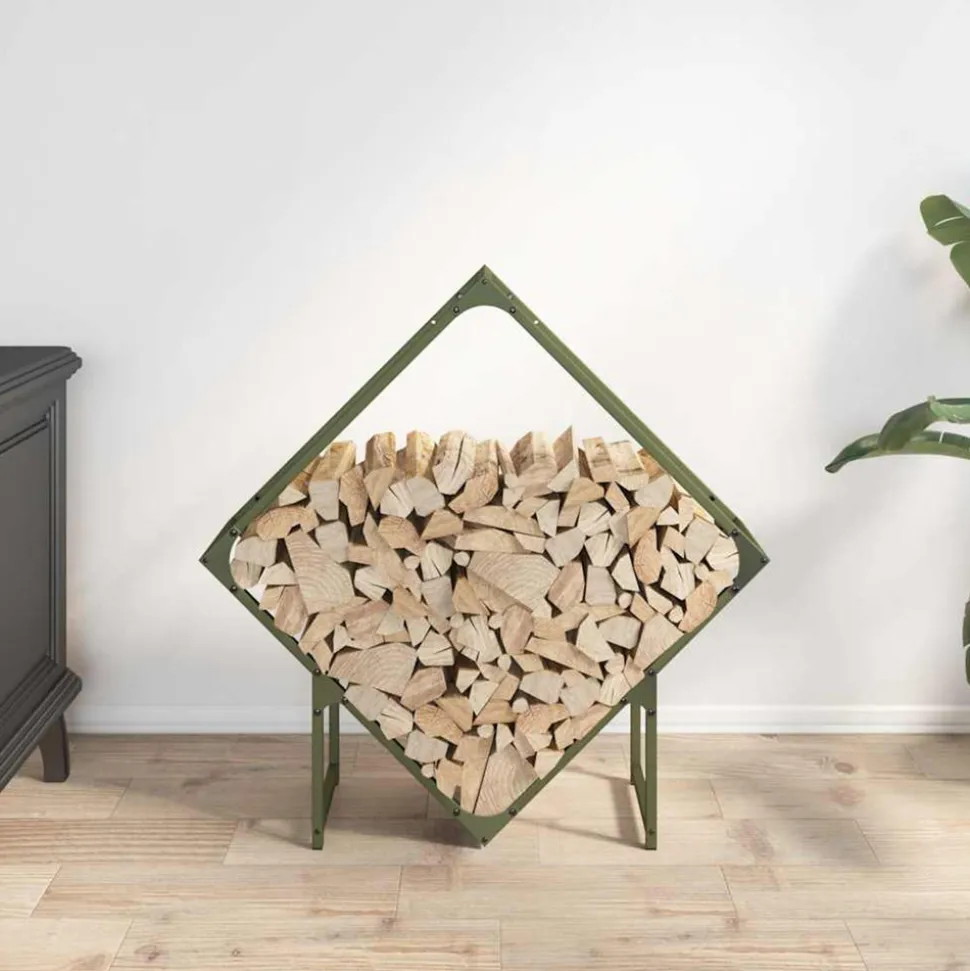 VIDAXL - Portant de bois chauffage vert olive 80x25x80 cm