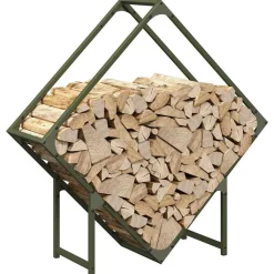 VIDAXL - Portant de bois chauffage vert olive 80x25x80 cm