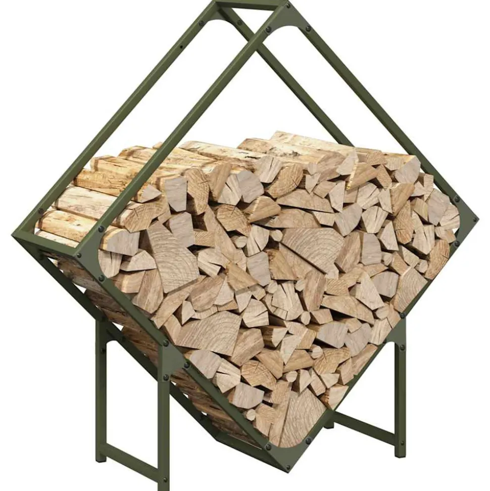 VIDAXL - Portant de bois chauffage vert olive 80x25x80 cm