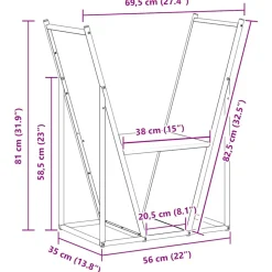 VIDAXL - Portant de bois chauffage noir 69,5x35x81 cm