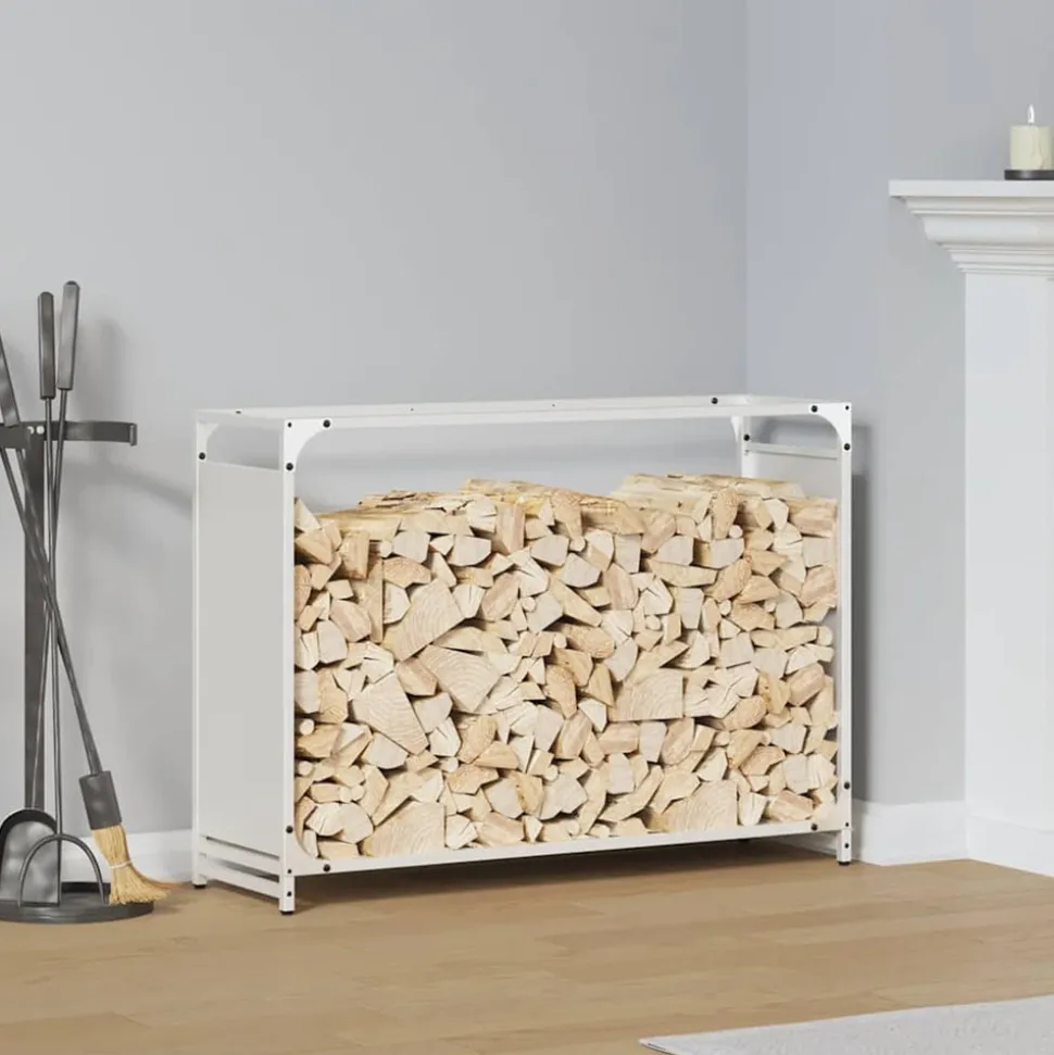VIDAXL - Portant de bois chauffage blanc 90x28x65 cm