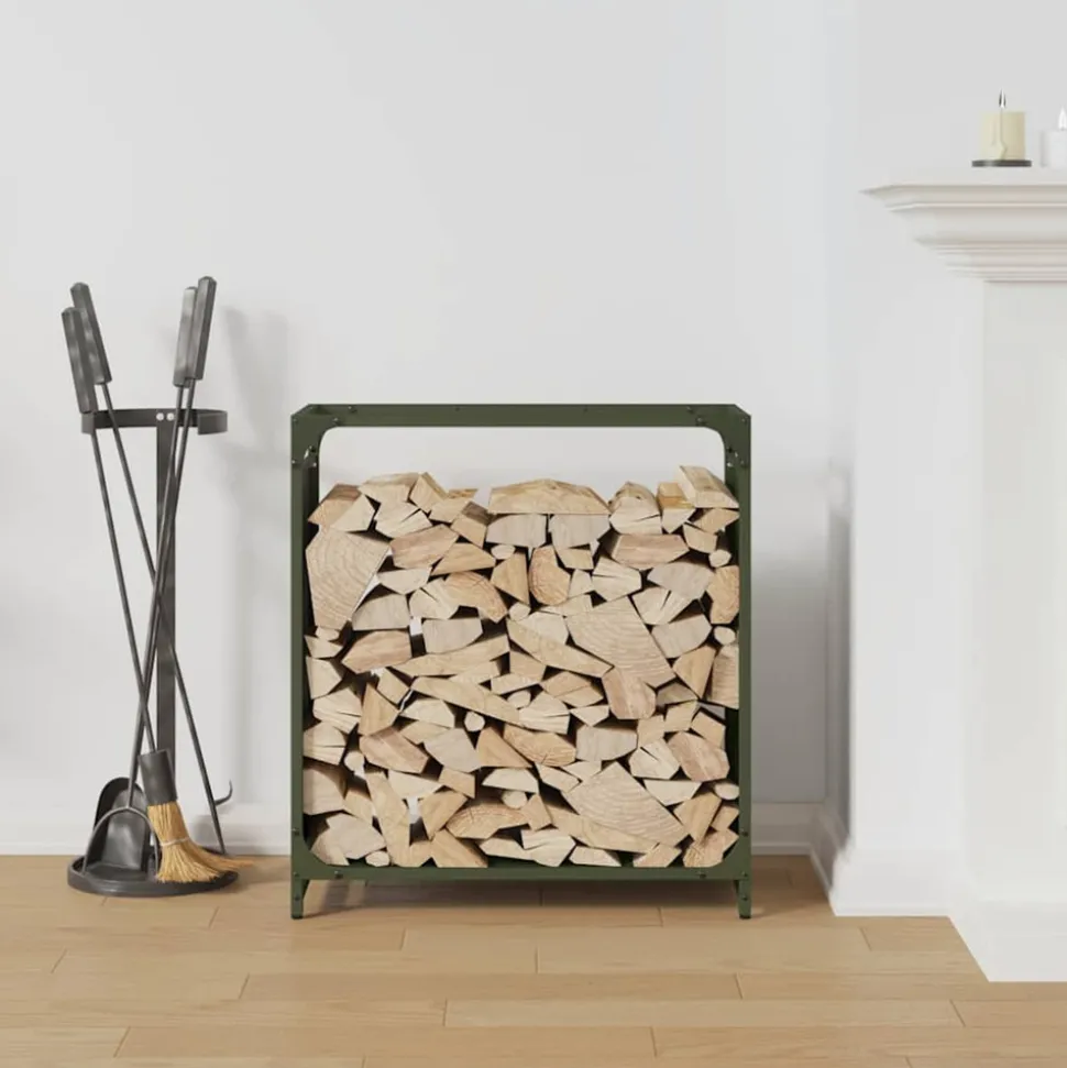 VIDAXL - Portant de bois chauffage vert olive 60x28x65 cm