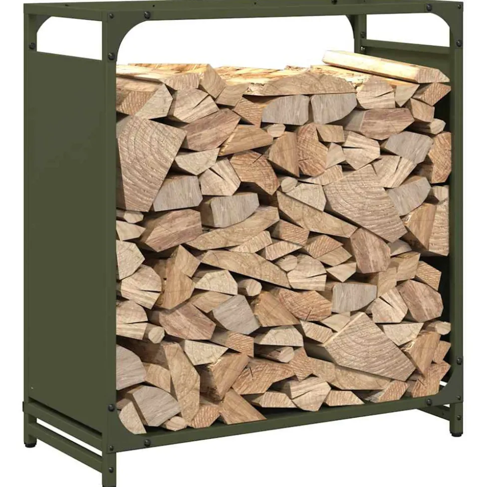 VIDAXL - Portant de bois chauffage vert olive 60x28x65 cm