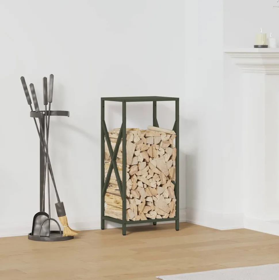 VIDAXL - Portant de bois chauffage vert olive 34x25x70 cm