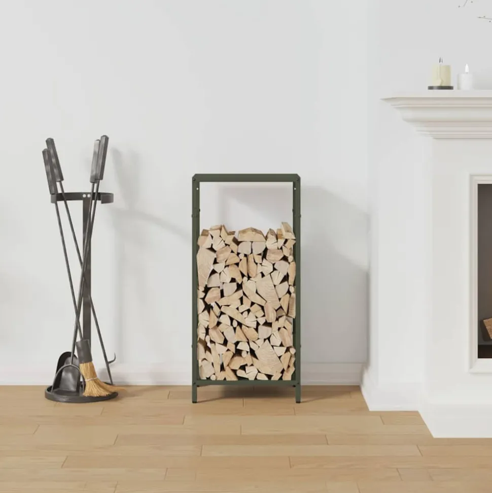 VIDAXL - Portant de bois chauffage vert olive 34x25x70 cm