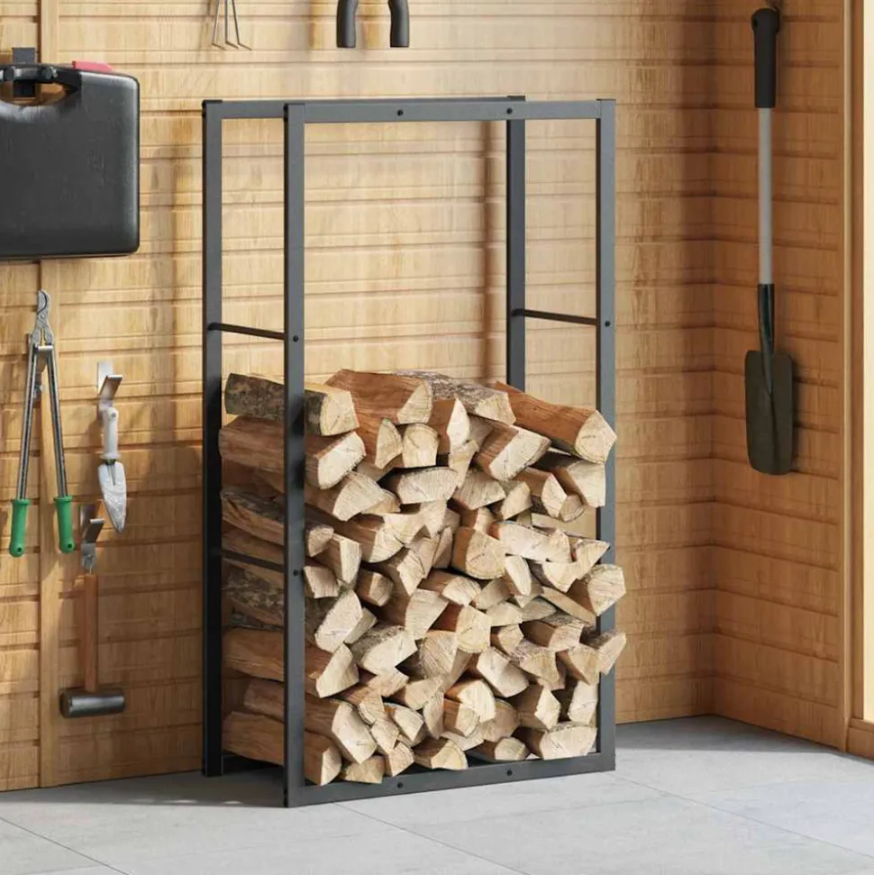 VIDAXL - Portant de bois de chauffage noir 110x30x61 cm acier