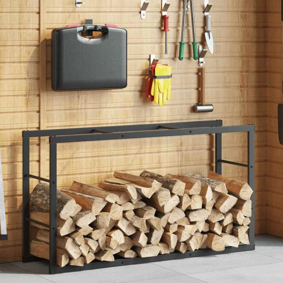 VIDAXL - Portant de bois de chauffage noir 110x30x61 cm acier