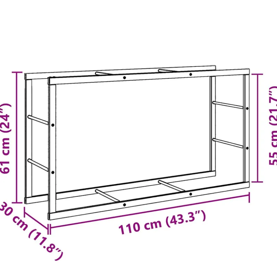VIDAXL - Portant de bois de chauffage noir 110x30x61 cm acier